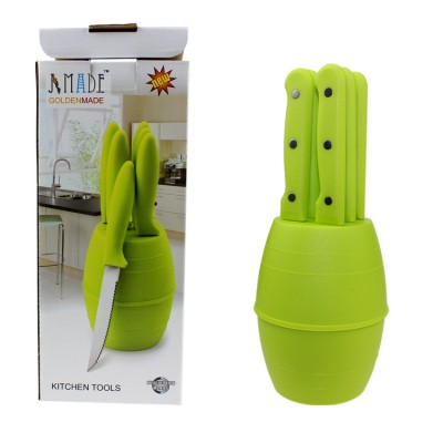 JC-03 Color box 6pcs Eco-Friendly ,Stocked knife set with round stand