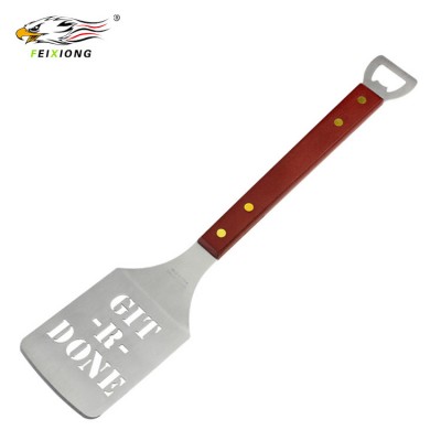 AF080 Food Grade stainless Steel BBQ Turner Fish Spatula With Wooden Handle